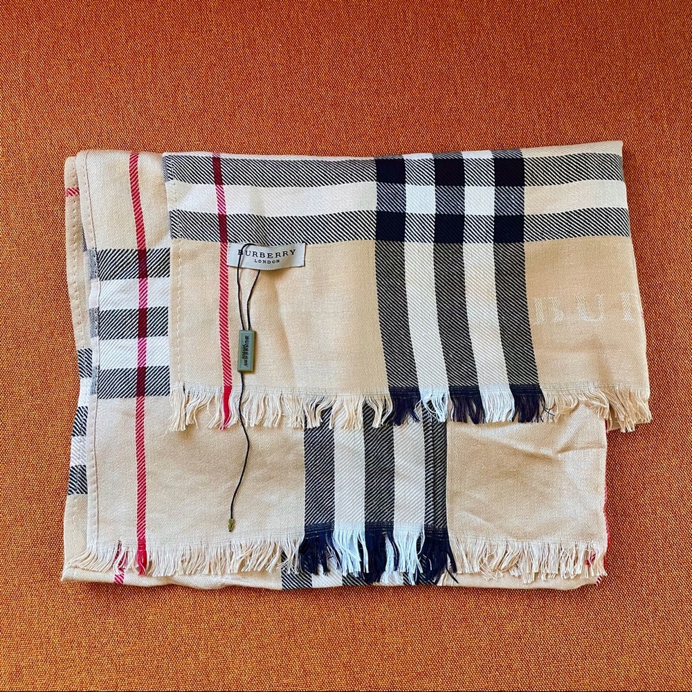 New Burberry Tan Tartan Plaid Scarf